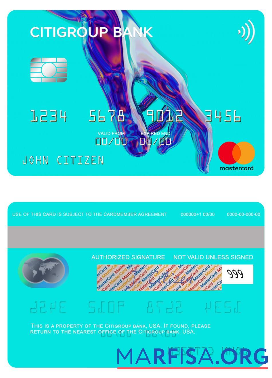 Blank USA Citigroup Bank mastercard download for verification